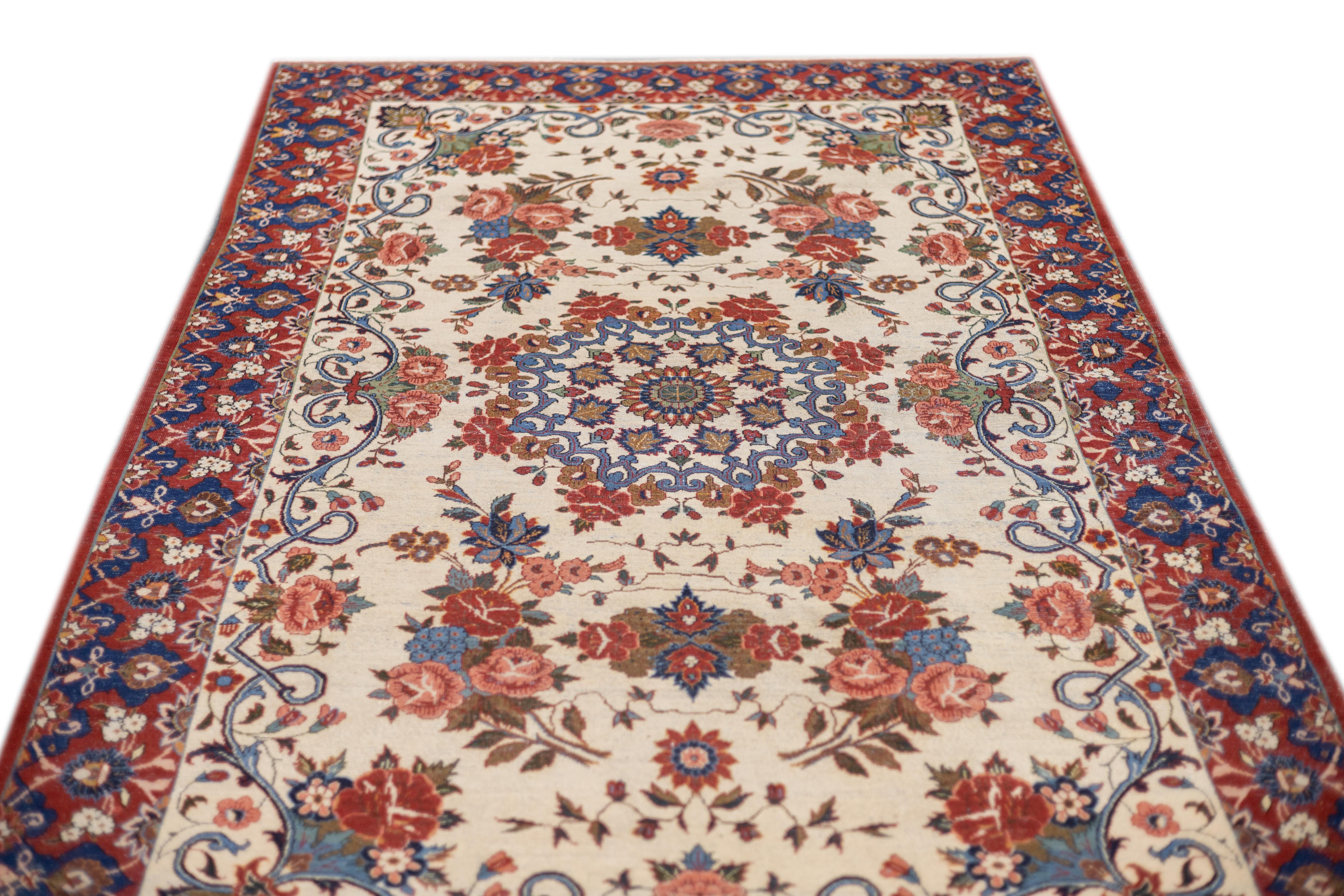 Antiker persischer Isfahan-Teppich 5'0