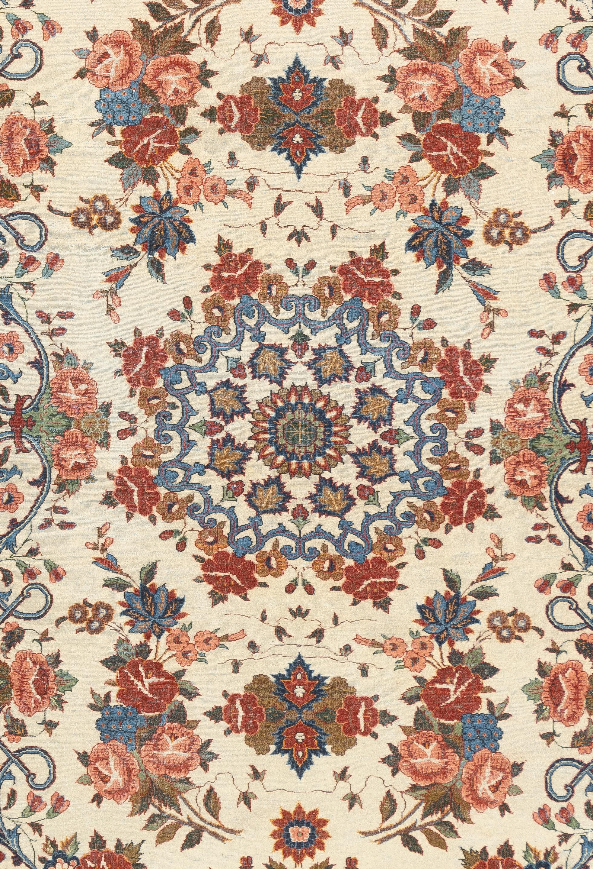 Antiker persischer Isfahan-Teppich 5'0