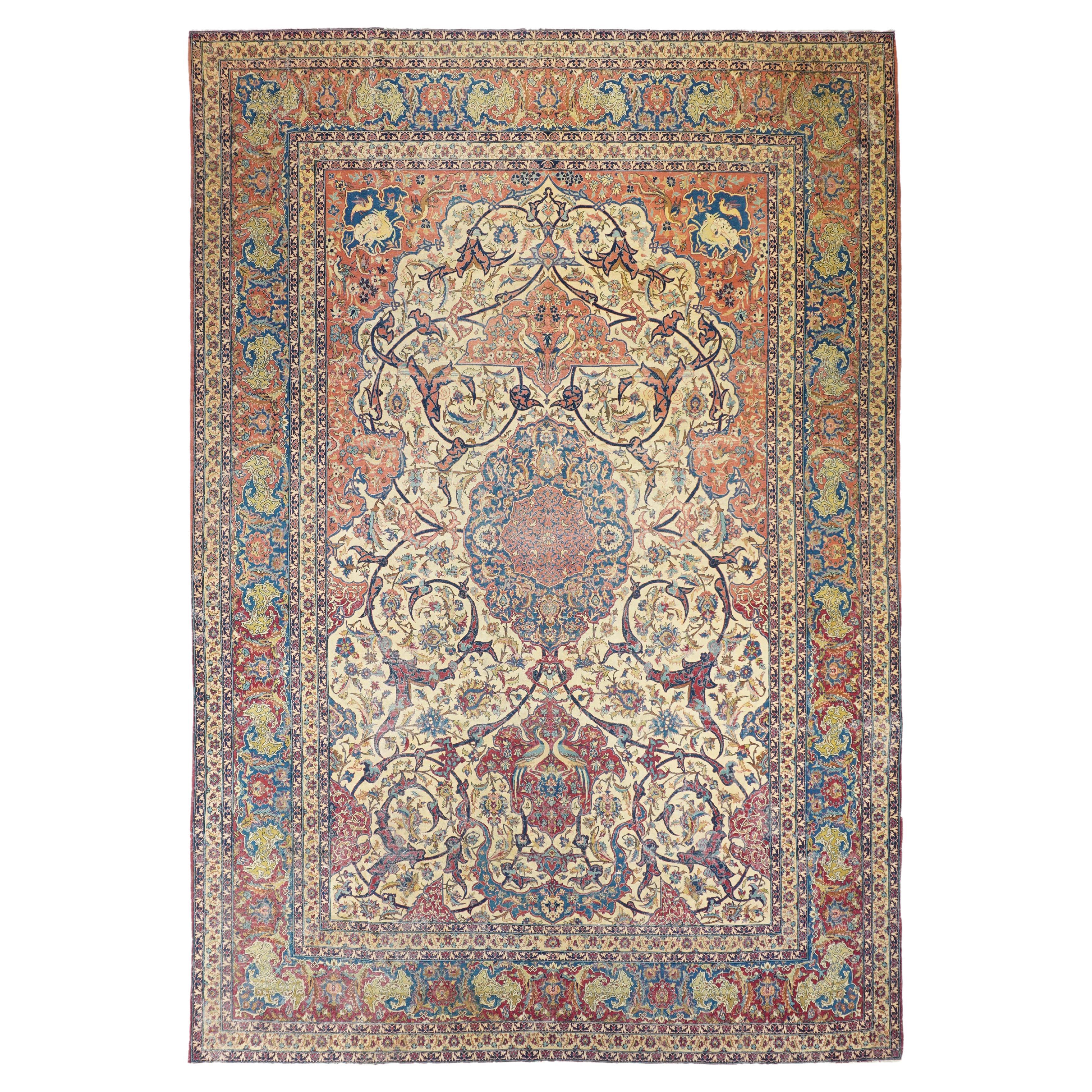 Antiker persischer Isfahan-Teppich im Angebot