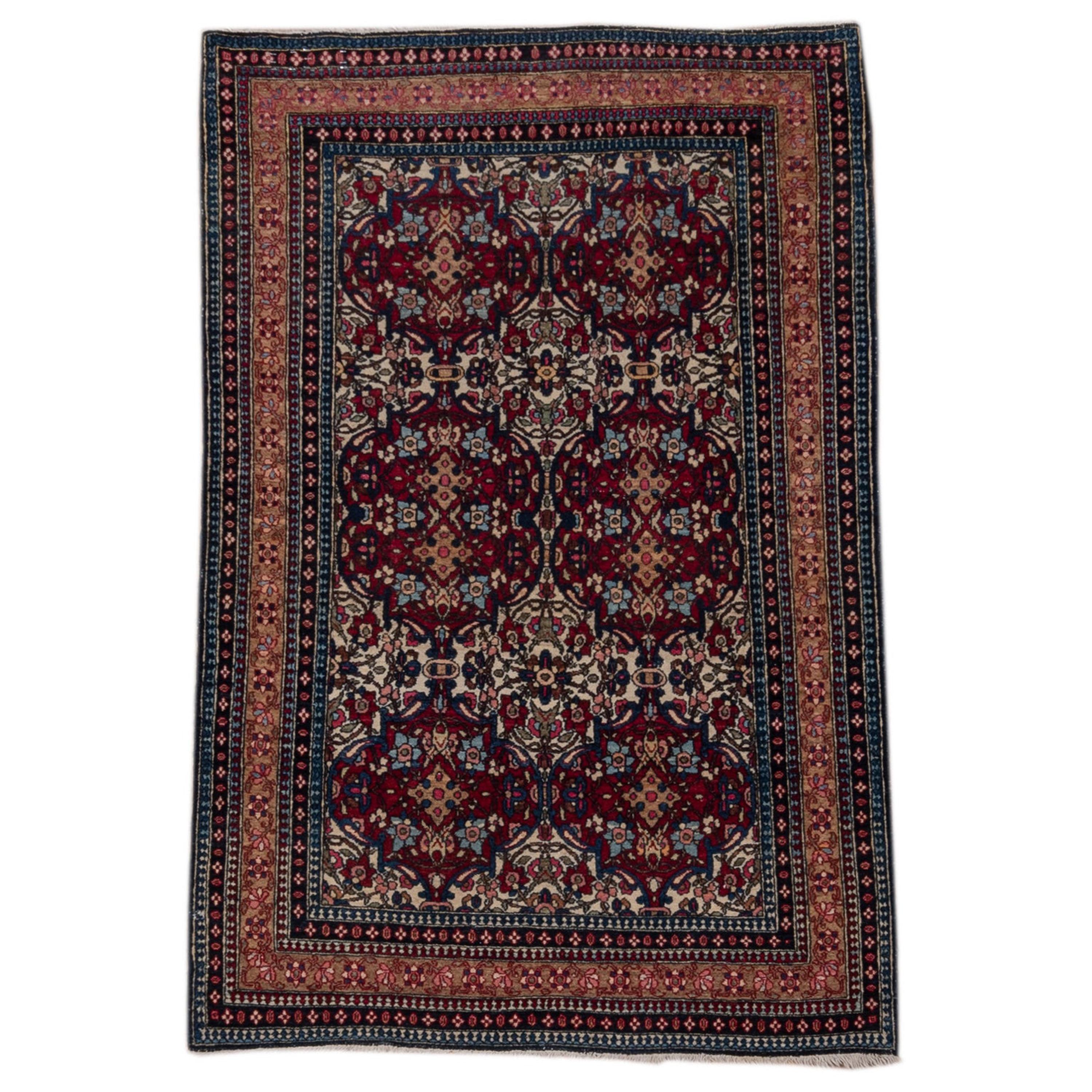 Antique Persian Isfahan Rug, Dark Red and Ivory Field, circa 1920s