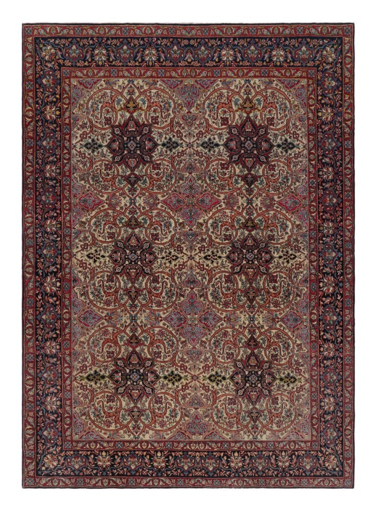 Antique Persian Isfahan Rug in Red, Beige, and Blue with Floral Patterns
