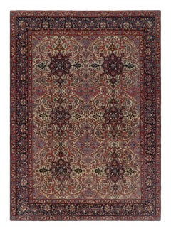 Antiker persischer Isfahan-Teppich in Rot, Beige und Blau mit Blumenmuster