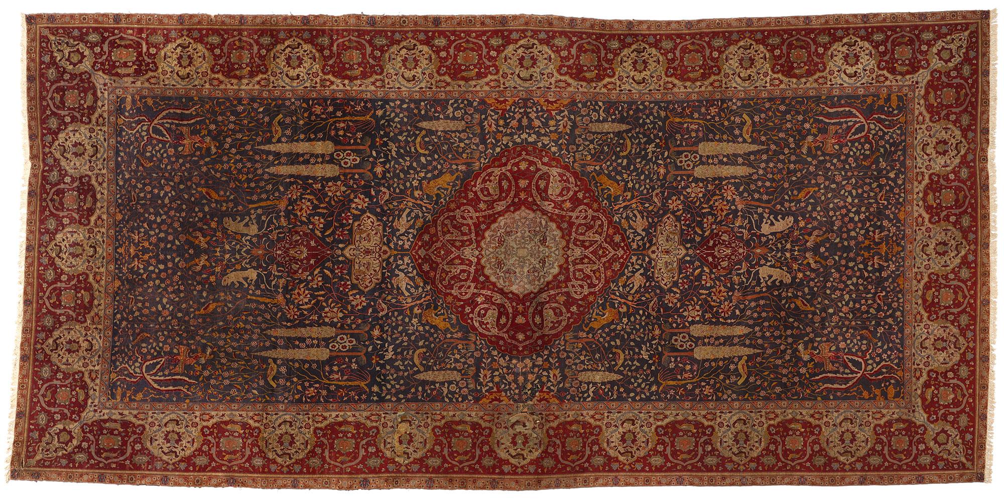 Antique Persian Isfahan Rug, Schwarzenberg Paradise Park Safavid Carpet For Sale 3