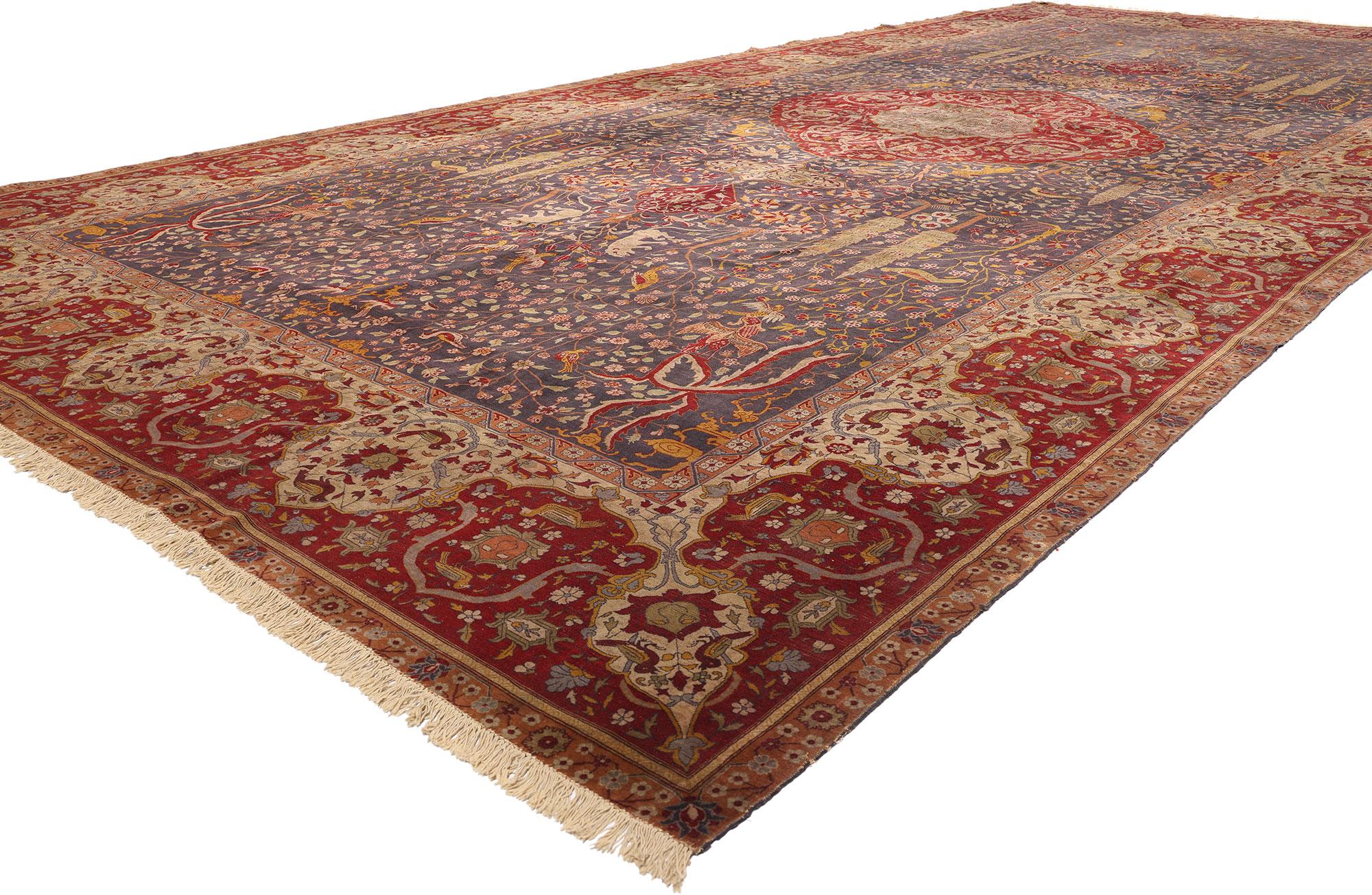 72779 Oversized Antique Persian Isfahan Rug, 10'01 X 20'06. This antique Persian Isfahan rug, meticulously hand-knotted from wool, showcases the renowned design of the Schwarzenberg Paradise Park carpet. The Schwarzenberg Paradise Park carpet, a