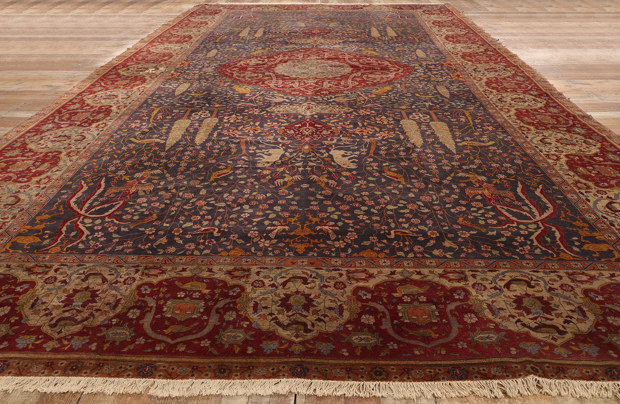 Antique Persian Isfahan Rug, Schwarzenberg Paradise Park Safavid Carpet For Sale 1
