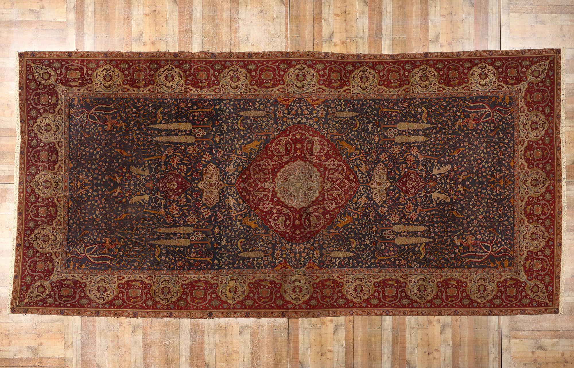 Antique Persian Isfahan Rug, Schwarzenberg Paradise Park Safavid Carpet For Sale 2