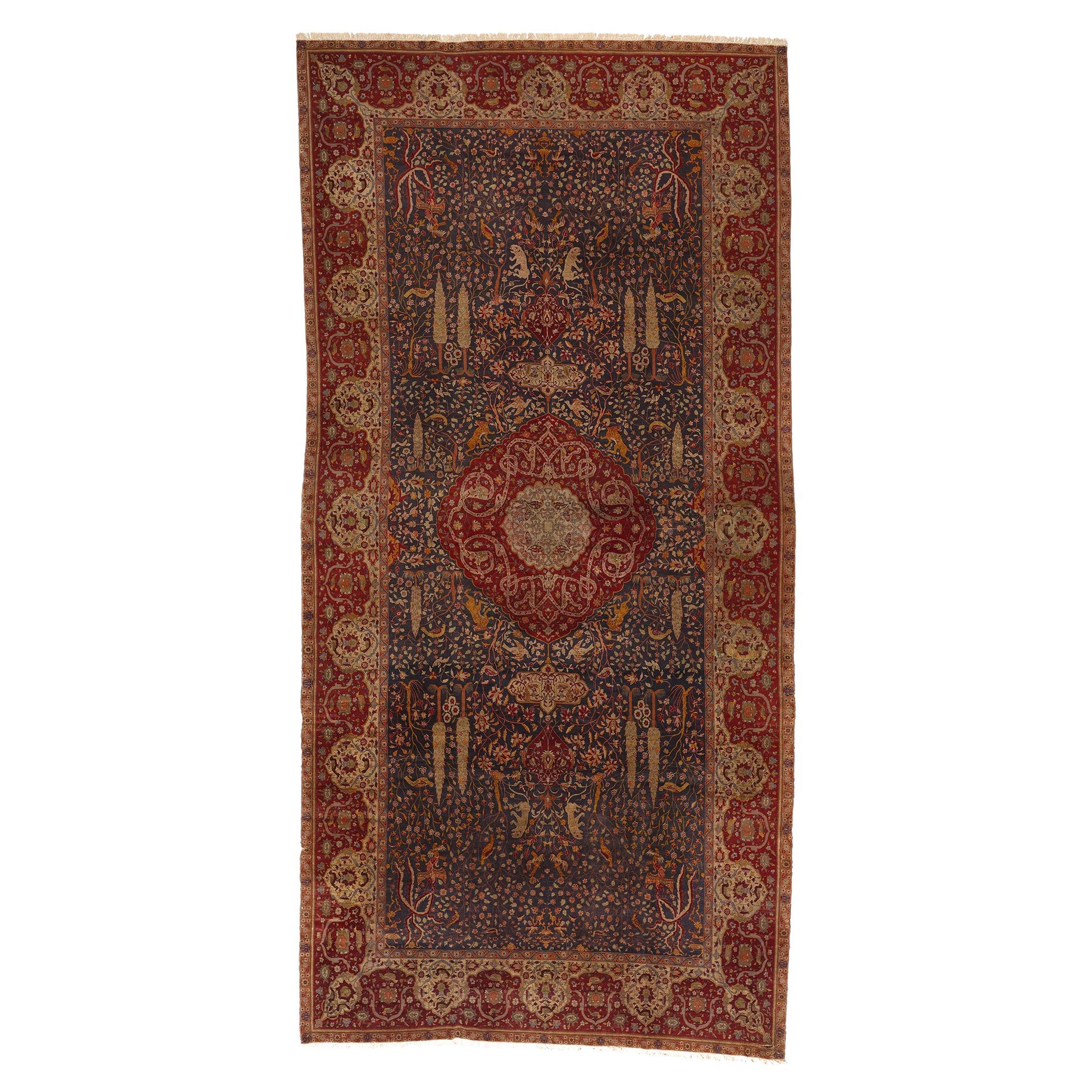 Antique Persian Isfahan Rug, Schwarzenberg Paradise Park Safavid Carpet For Sale