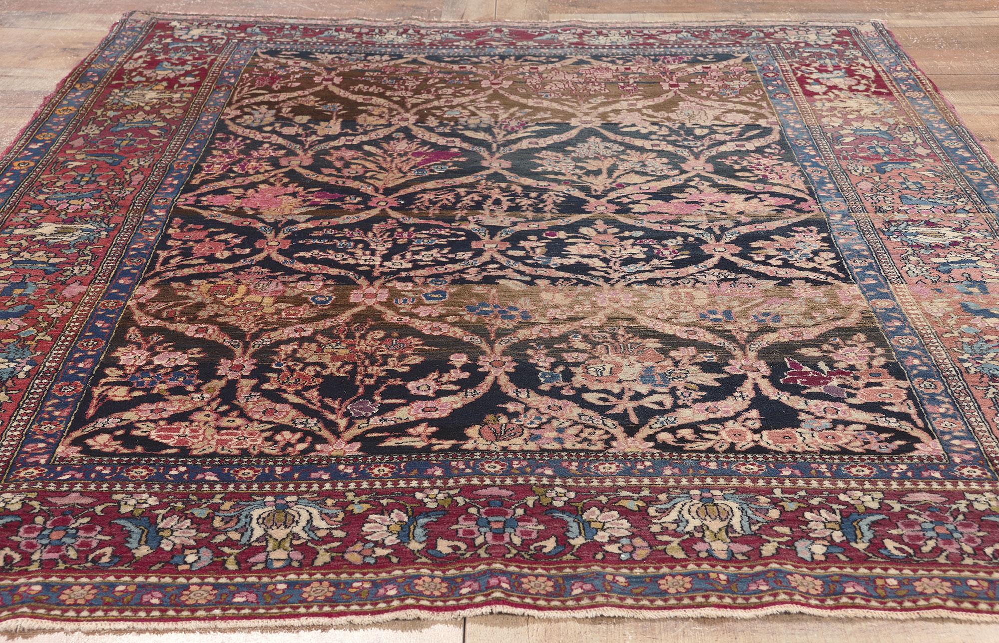 Laine Tapis persan antique Isfahan, la décadence majestueuse rencontre le charme du vieux monde en vente
