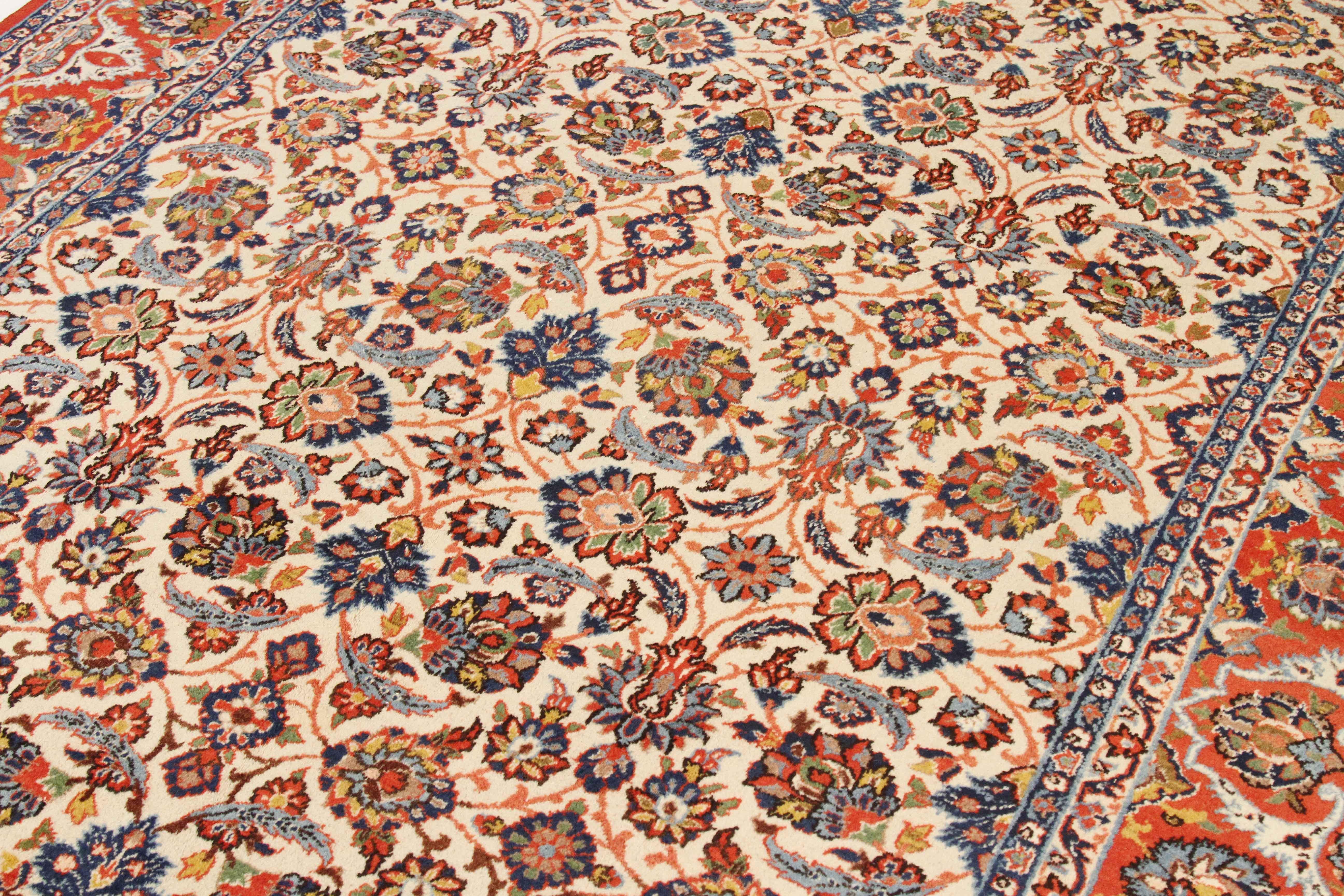 Other Antique Persian Isfahan Rug with Colored Floral Details on Ivory Center Field For Sale