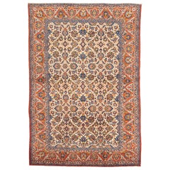 Antique Persian Isfahan Rug with Colored Floral Details on Ivory Center Field