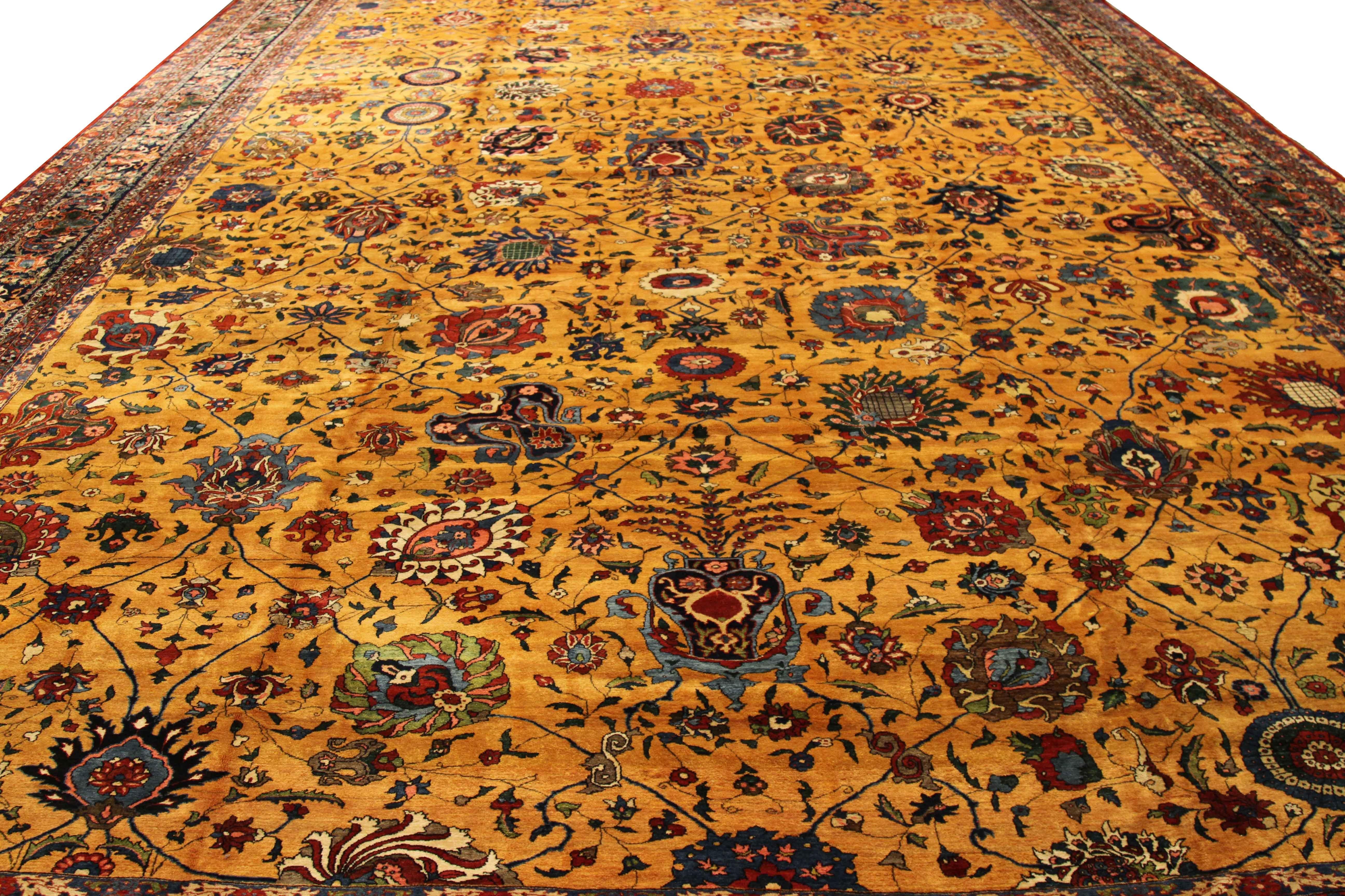 Other Antique Persian Isfahan Rug with Golden Field and Floral Details, circa 1910s For Sale