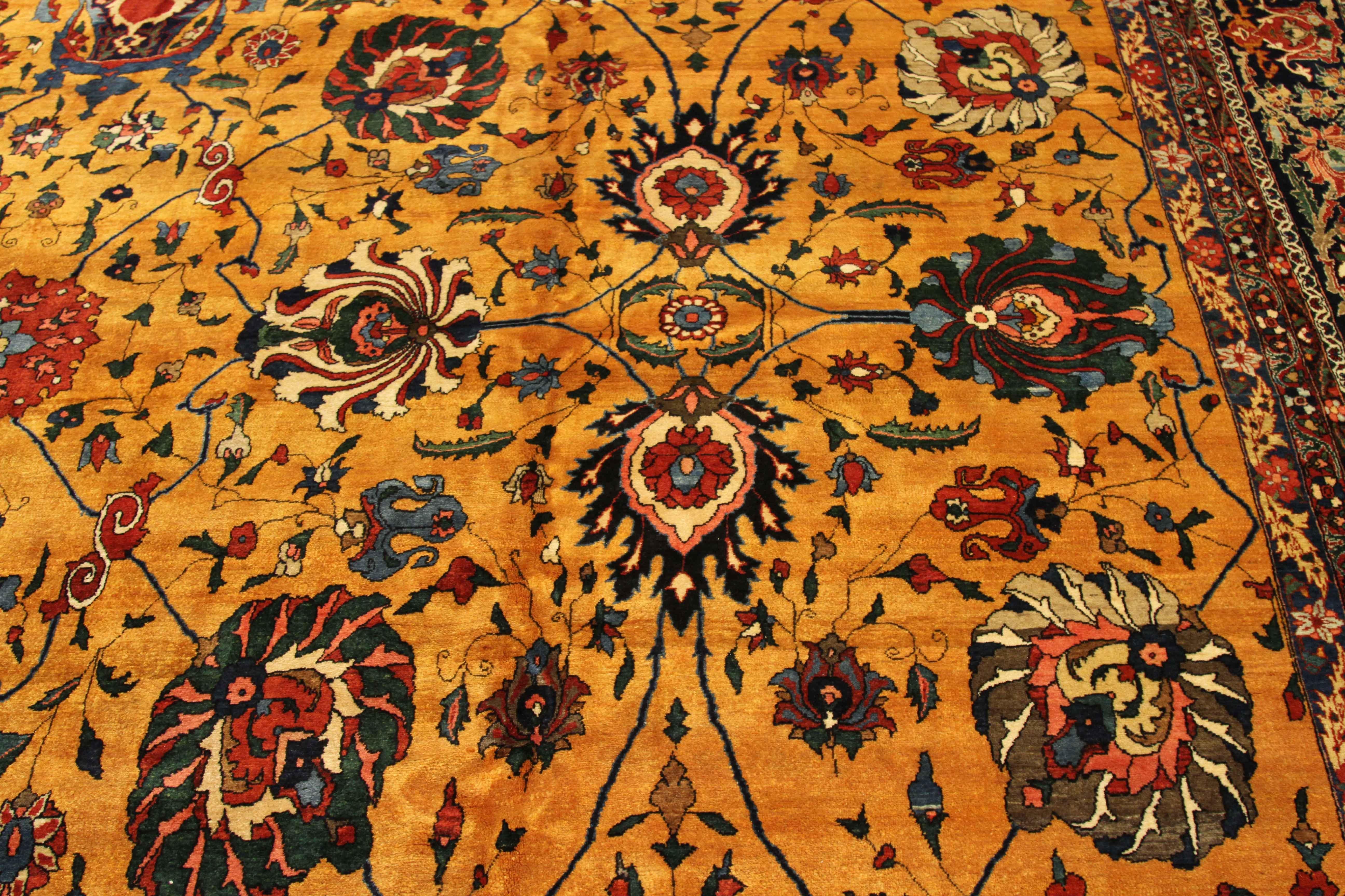 Hand-Woven Antique Persian Isfahan Rug with Golden Field and Floral Details, circa 1910s For Sale