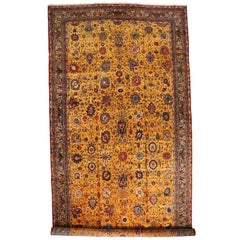Used Persian Isfahan Rug with Golden Field and Floral Details, circa 1910s