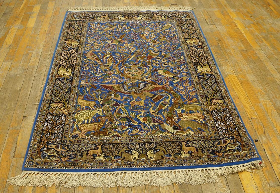 Hand-Knotted Mid 20th Century Persian Isfahan Silk Carpet ( 3' 2