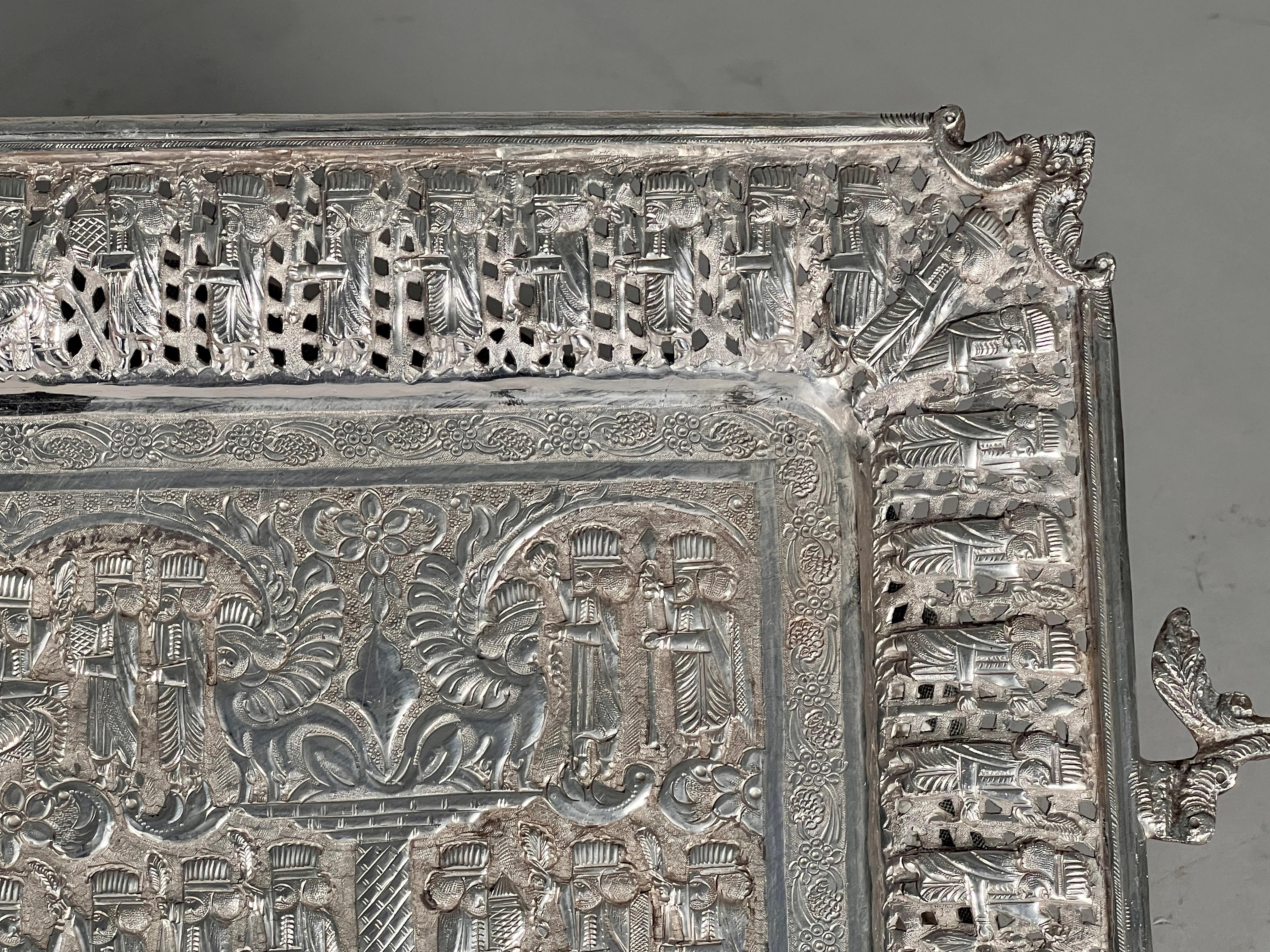 Hand-Crafted Persian Isfahan Solid Silver Tray  For Sale