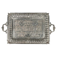 Persian Isfahan Solid Silver Tray 