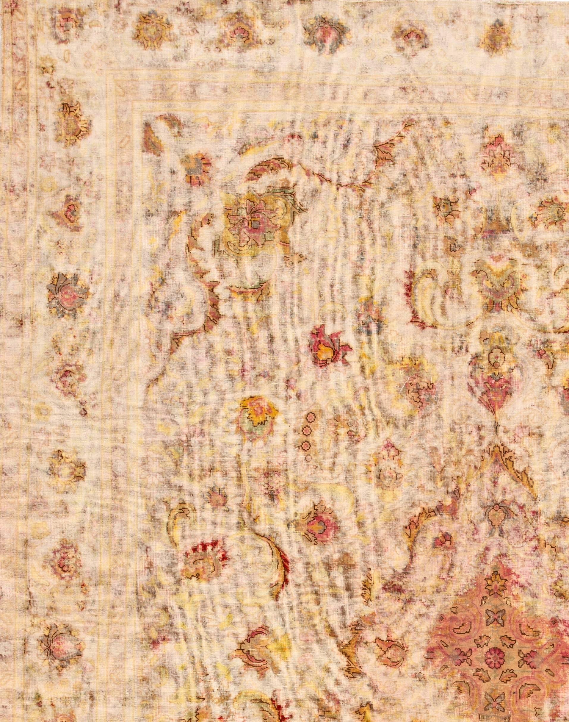Hand-Knotted Antique Persian Ivory Kerman Rug For Sale
