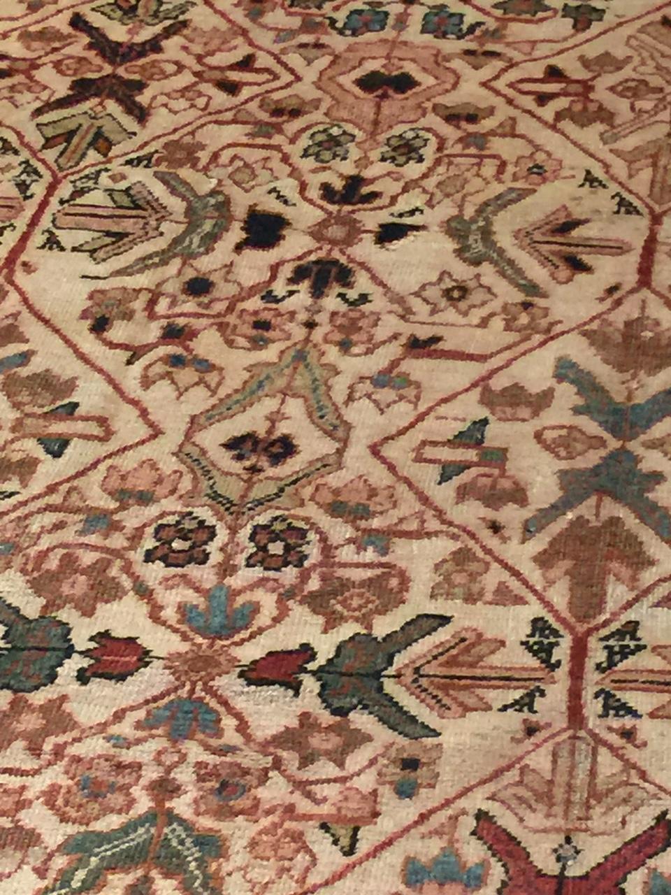 Sultanabad Antique Persian Ivory Mahal Area Rug 8'10x12'2 en vente