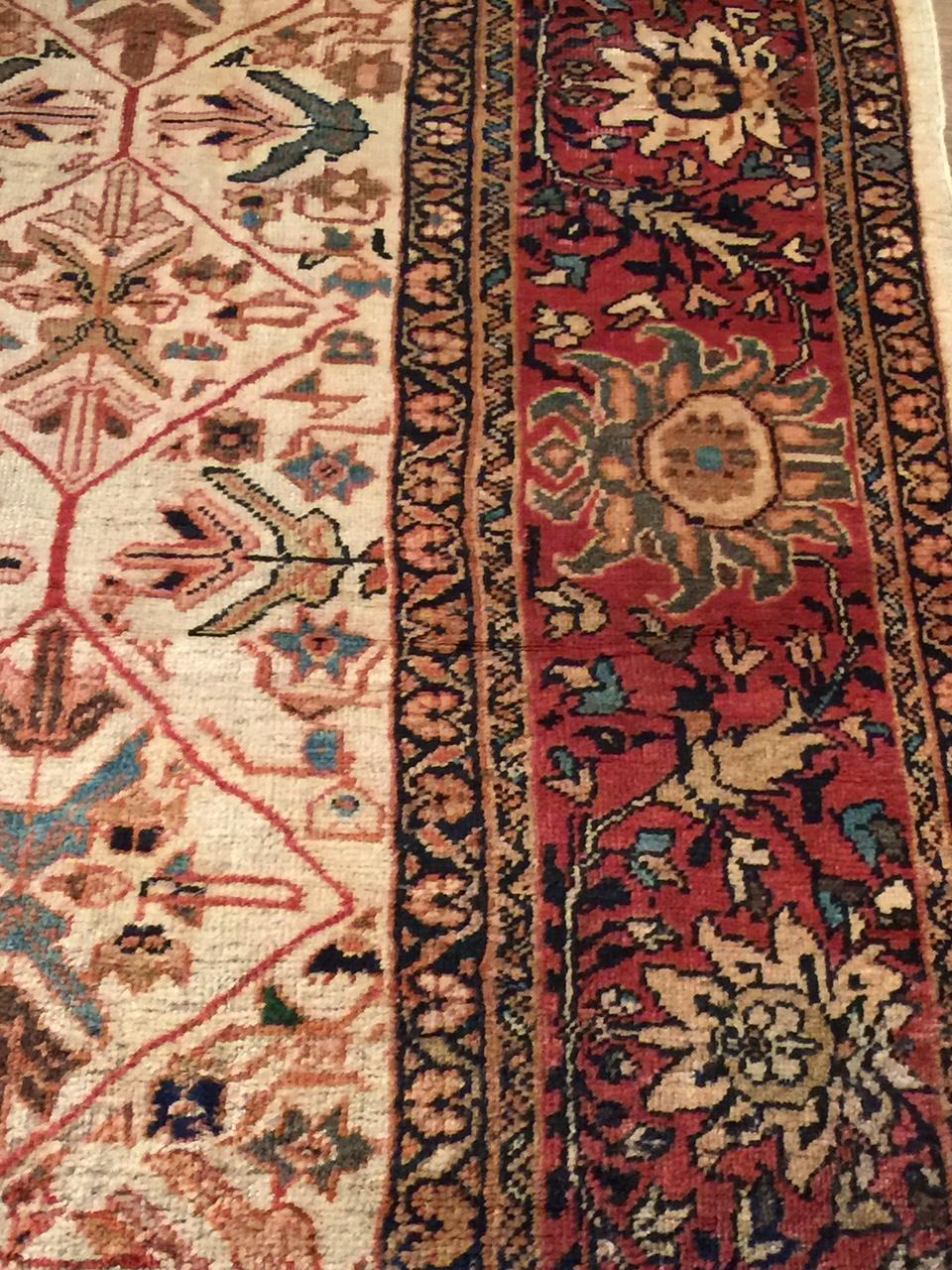 Antique Persian Ivory Mahal Area Rug 8'10x12'2 In Good Condition For Sale In New York, NY