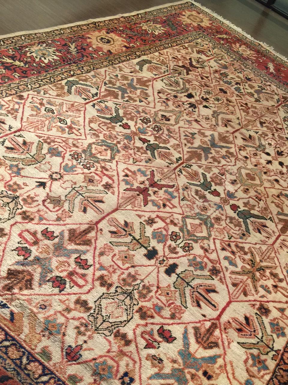 Noué à la main Tapis persan ancien Ivoire Mahal 8'10 x 12'2 en vente