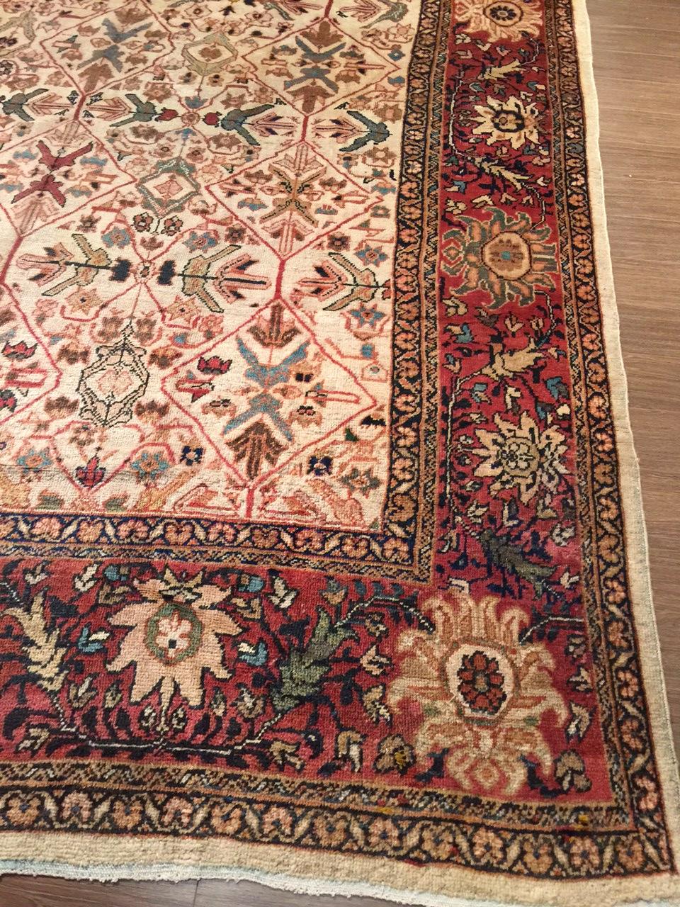 20th Century Antique Persian Ivory Mahal Area Rug 8'10x12'2 For Sale