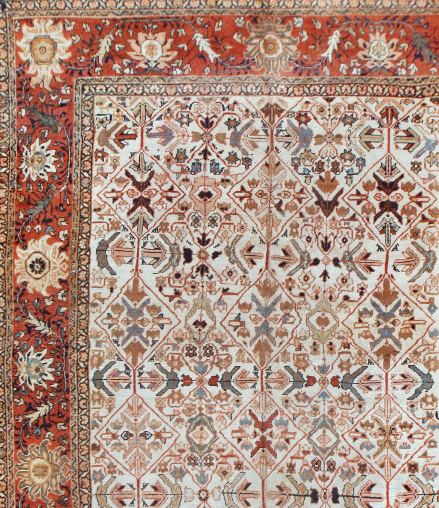 Antique Persian Ivory Mahal Area Rug 8'10x12'2 (20. Jahrhundert) im Angebot