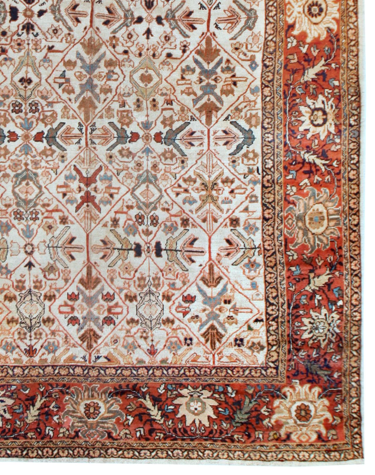 Antique Persian Ivory Mahal Area Rug 8'10x12'2 (Wolle) im Angebot