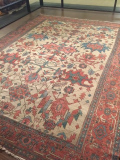 Antique Persian Ivory Serapi Rug, circa 1900, 9'10 x 12'5