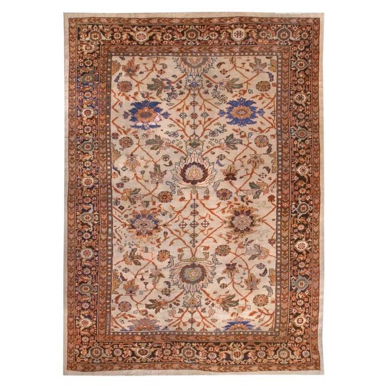 Antique Persian Ivory Ziegler Area Rug 9'x12' For Sale at 1stDibs