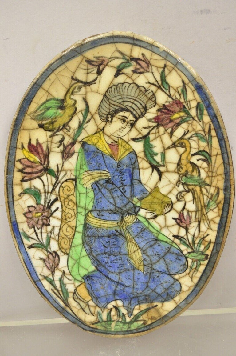 Antike Möbel Verkaufen In Der Nähe Antike persische Iznik Qajar-Keramik-Keramik, ovale Kachel, blaue