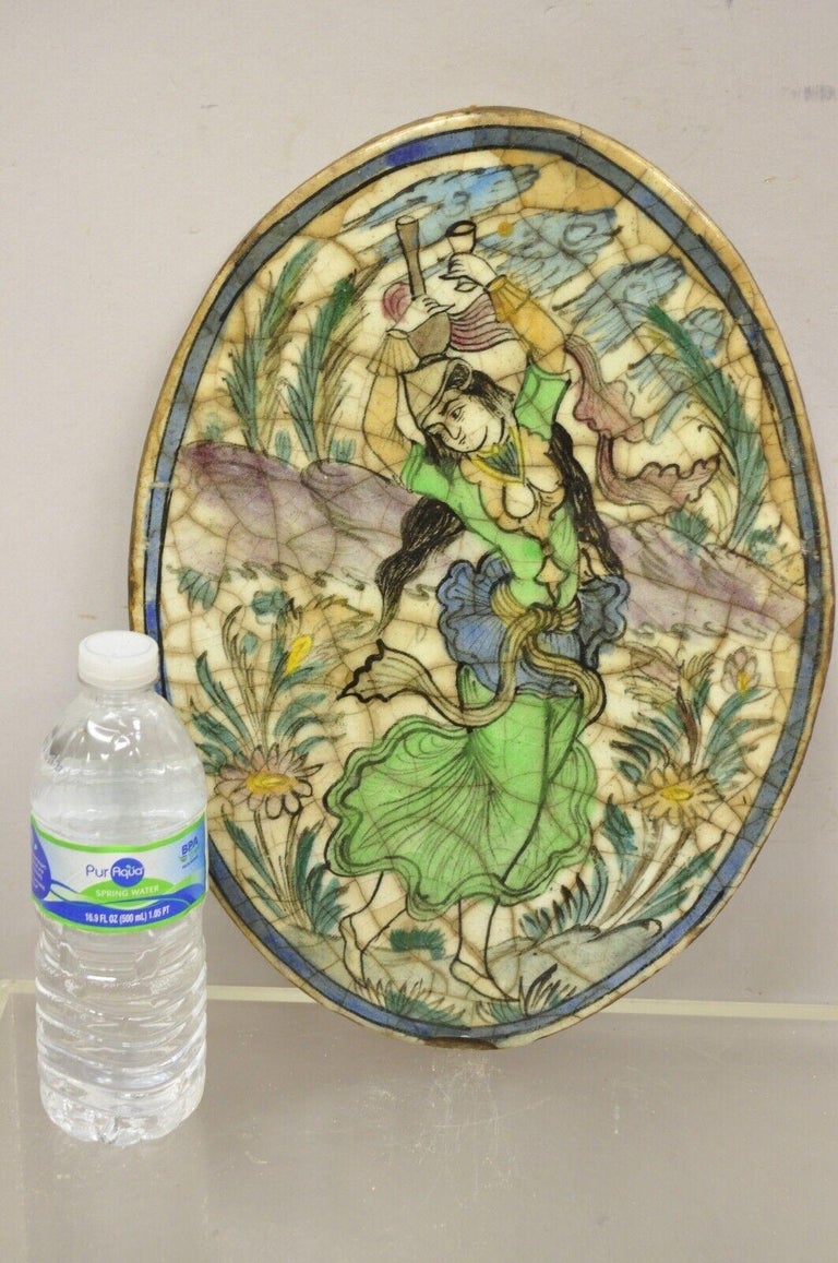 Antike Möbel Kaufen In Der Nähe Antique Persian Iznik Qajar Style Ceramic Pottery Oval Tile Green Lady
