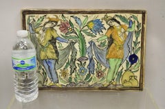 Antique Persian Iznik Qajar Style Ceramic Pottery Tile 2 Women with Scarves C2