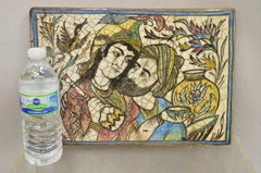 Antique Persian Iznik Qajar Style Ceramic Pottery Tile Bearded Man and Woman C2