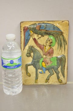 Antique Persian Iznik Qajar Style Ceramic Pottery Tile Blue Phoenix Bird C4 D