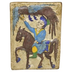 Antique Persian Iznik Qajar Style Ceramic Pottery Tile Brown Phoenix Bird C4