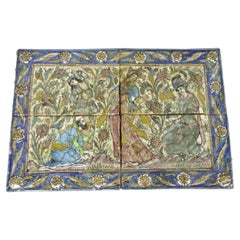 Antique Persian Iznik Qajar Style Ceramic Pottery Tile Mosaic Woman 
Servant C7