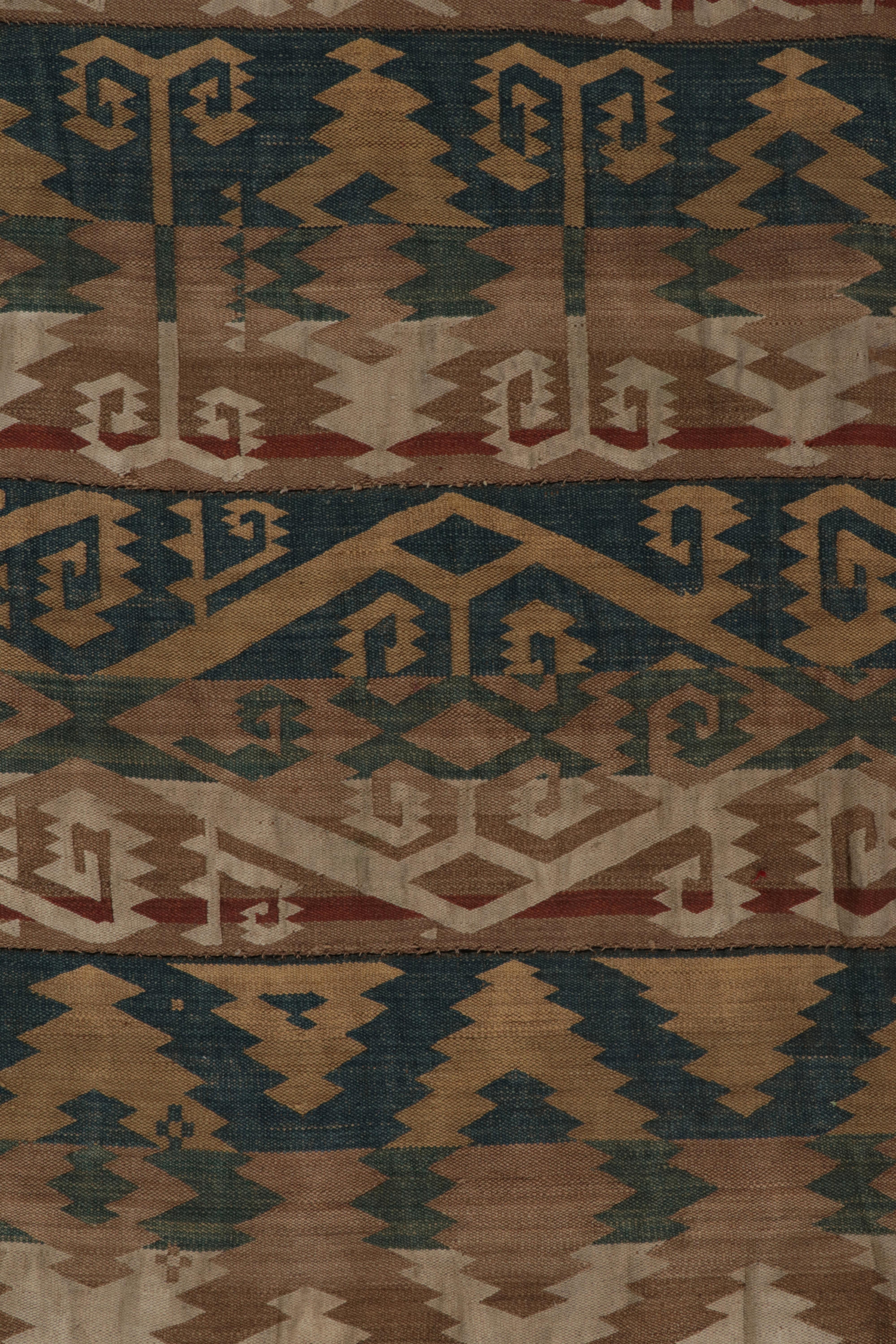 Vintage Kilim rug in Brown, Blue, Green Tribal Geometric Pattern by Rug & Kilim In Good Condition For Sale In Long Island City, NY