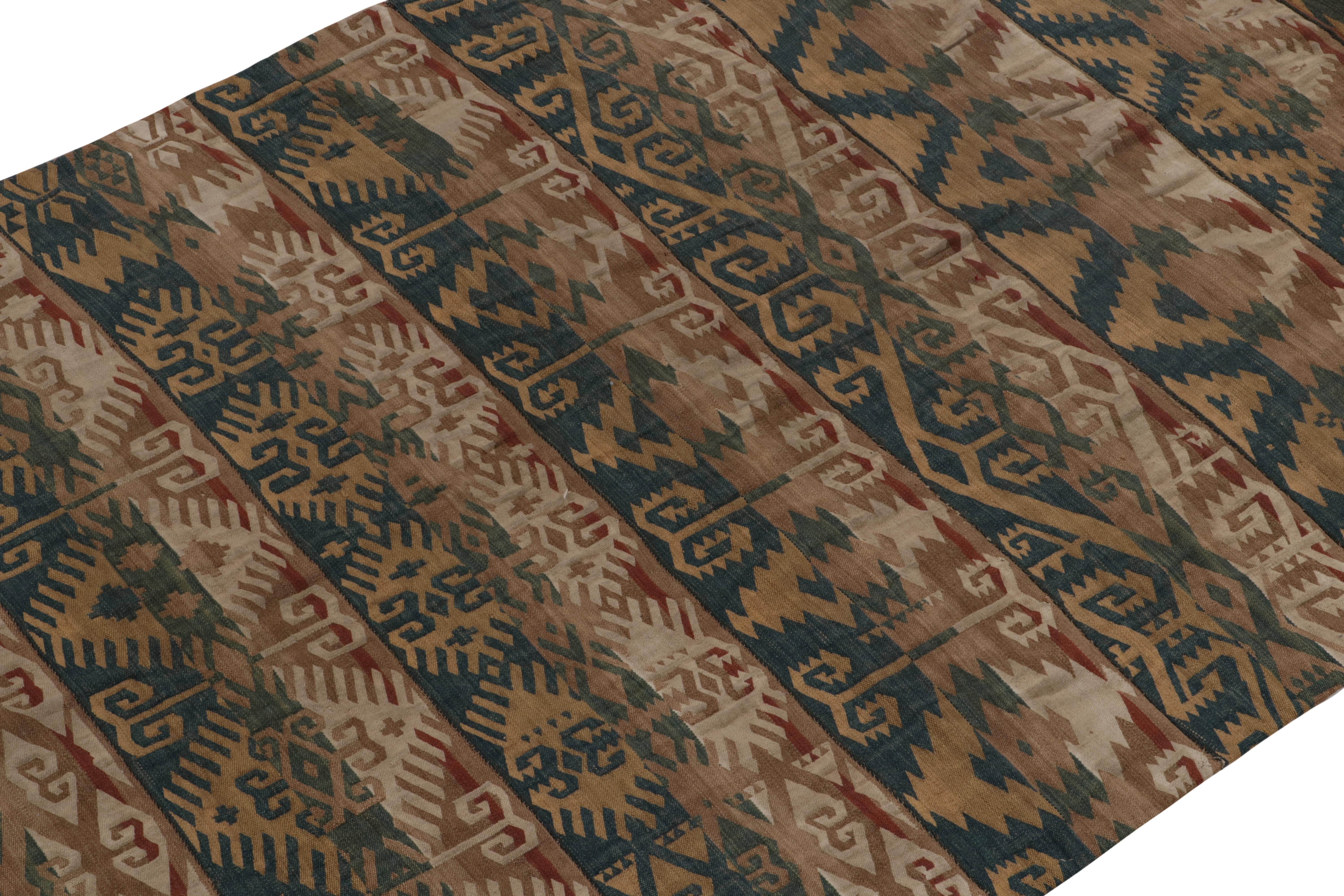 Persian Vintage Kilim rug in Brown, Blue, Green Tribal Geometric Pattern by Rug & Kilim For Sale