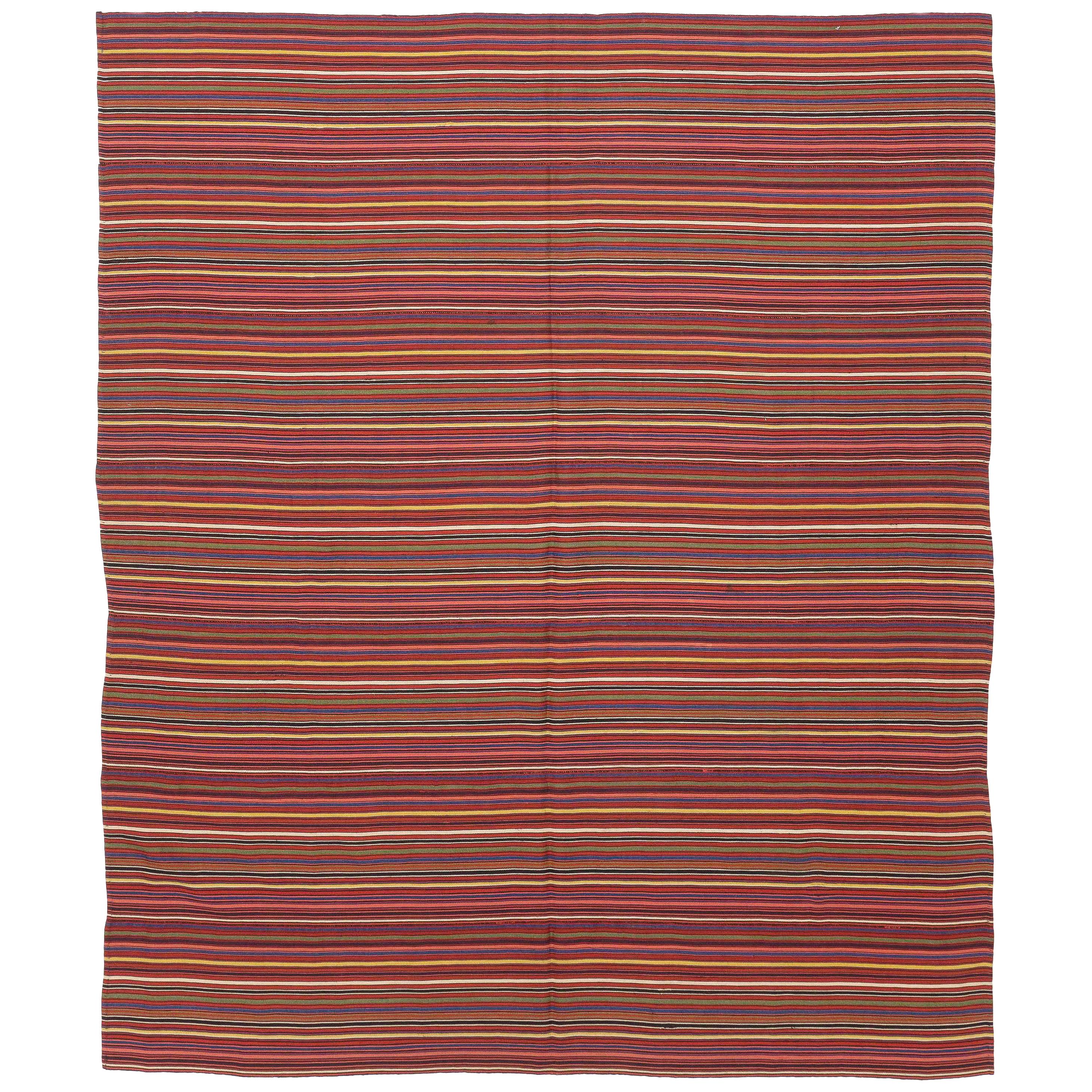 Antico tappeto persiano Jajim a trama piatta con linee colorate