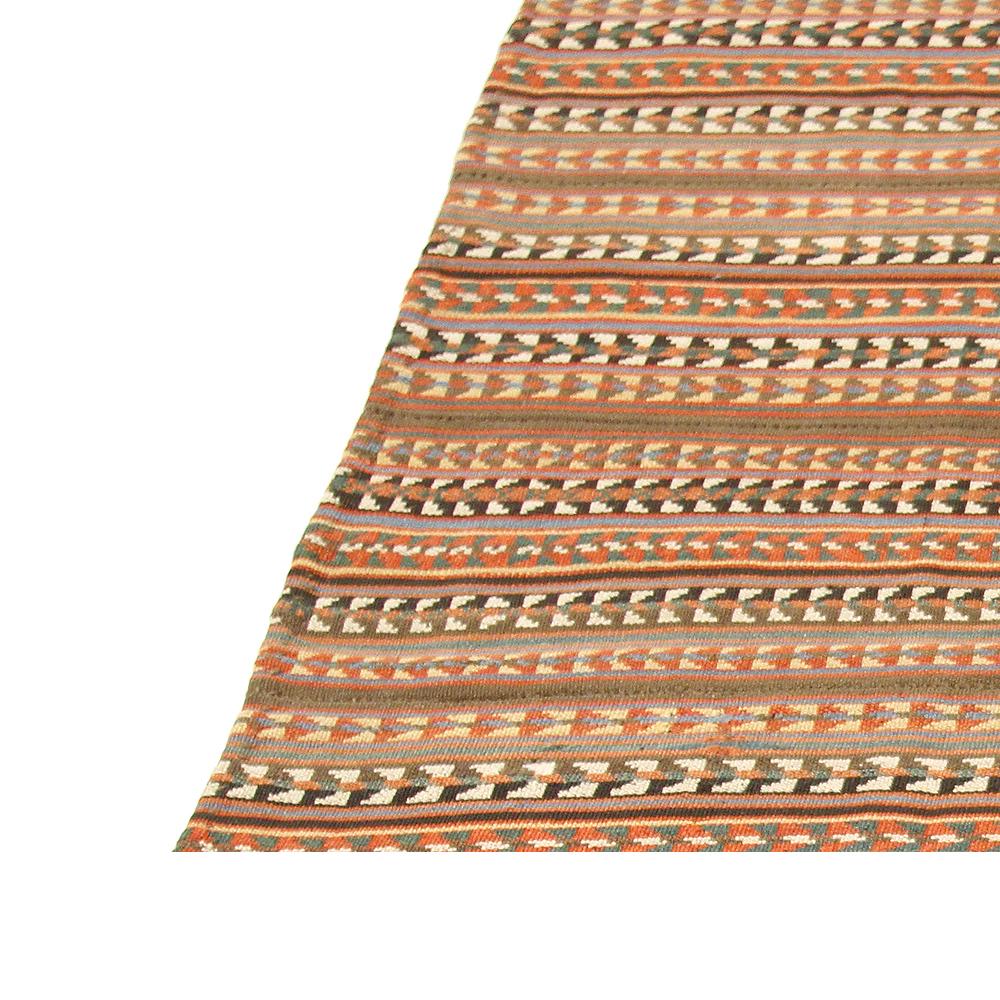 Hand-Woven Antique Persian Jajim Flat-Weave Rug with Colored Stripes and Tribal Details For Sale