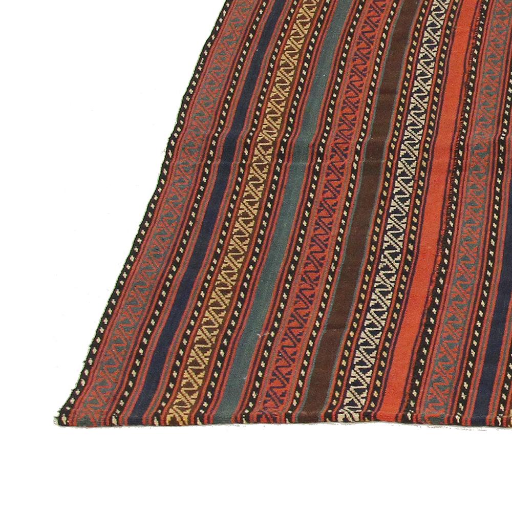 Antiker persischer Jajim-Flachgewebeteppich mit farbigen Stammesstreifen (Persisch) im Angebot
