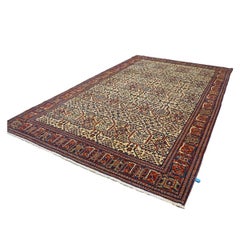 Antique Persian Joshagan Wool 7X10 Red, Navy & Ivory Handmade Area Rug