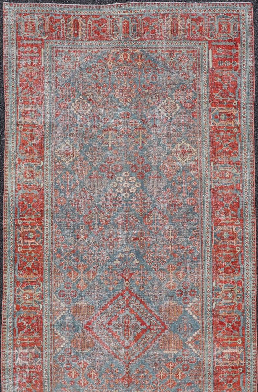 Antique Persian Joshaghan Gallery Rug with All-Over Sub-Geometric Diamond Design In Good Condition For Sale In Atlanta, GA