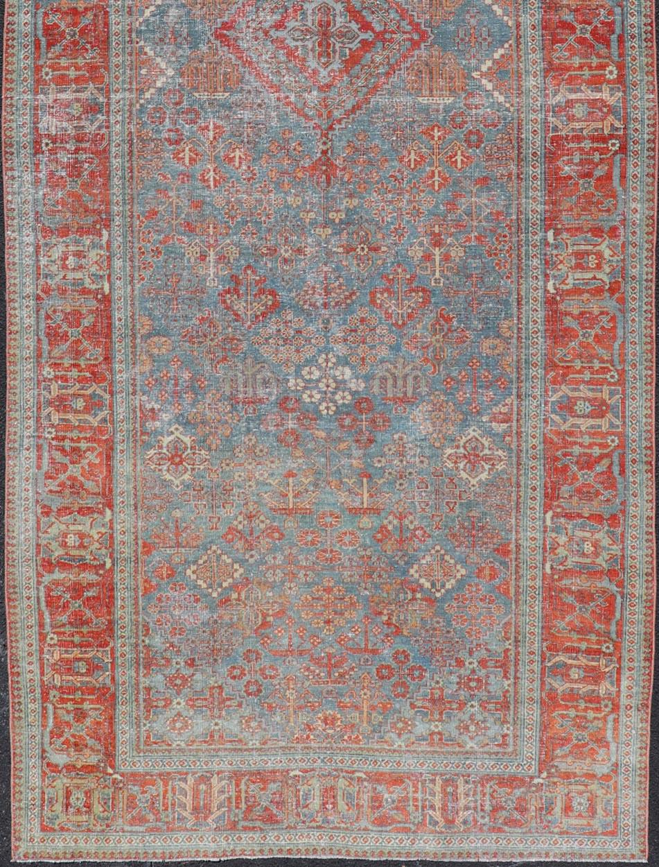 Wool Antique Persian Joshaghan Gallery Rug with All-Over Sub-Geometric Diamond Design For Sale