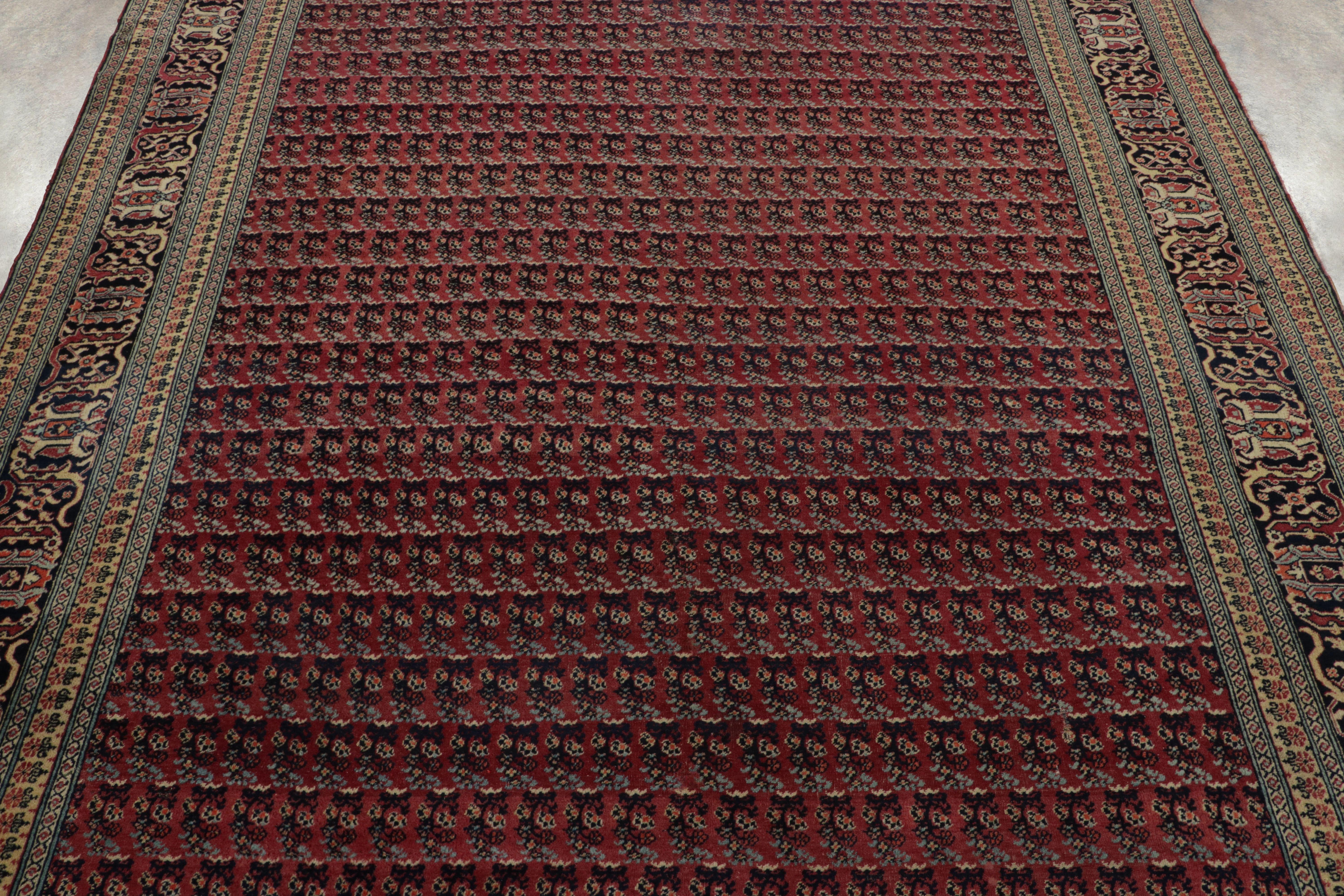 Hand-Knotted Antique Persian Joshaghan Rug, All-Over Boteh Pattern in Crimson and Navy - Rug For Sale