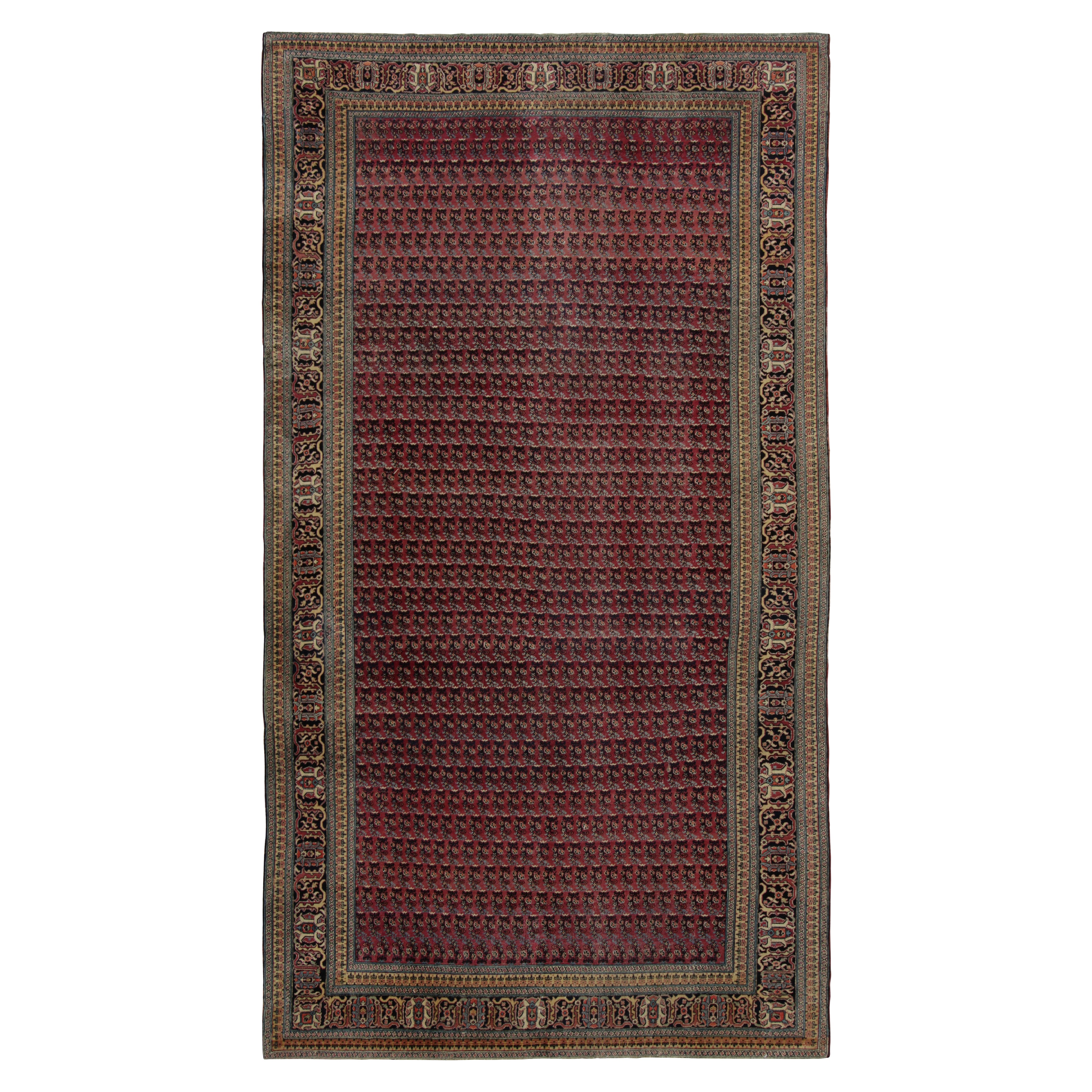 Antique Persian Joshaghan Rug, All-Over Boteh Pattern in Crimson and Navy - Rug For Sale