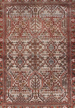 Antique Persian Joshegan Rug in Ivory Background with Red, Green and Blue