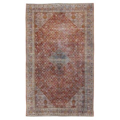 Grande tappeto antico persiano Joshegan in rosso ruggine, azzurro, verde, oro & greene