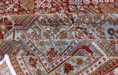 Large Antique Persian Joshegan Rug in Rust Red, Light Blue, Green, Gold & Olive
