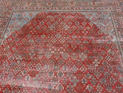 Antique Persian Joshegan Rug with Geometric Medallion Design in Red and Lt. Blue